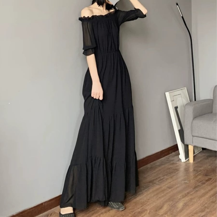 フショルダートールシフォンドレス