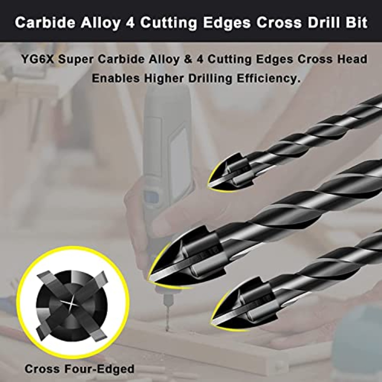 TAORAYO コンクリート ドリル ビット 陶器 ガラスドリルビット 7個入り 四刃六角軸 コンクリート ドリルビット 六角シャンクガラス ドリル 3mm 4mm 5mm 6mm 8mm 10mm 12mm 鋳物の穴あけ用 ガラス用ドリル ガラス タイル スレート 陶器 ガラスドリル刃 電動ドリルセット ツールキット あけ工具