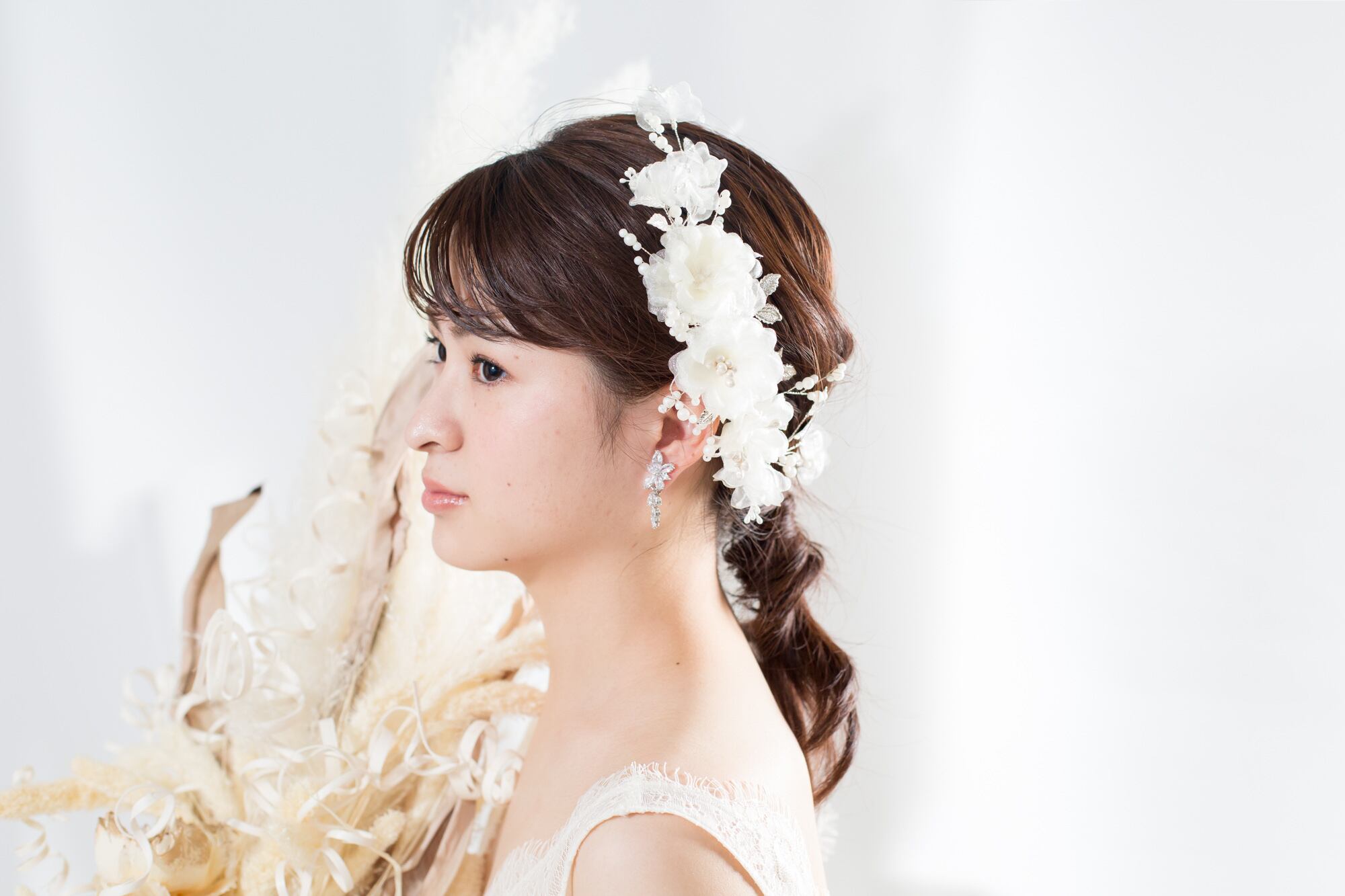 H-075 ウェディング アクセサリー【小枝フラワー ヘッドドレス】ブライダル 髪飾り