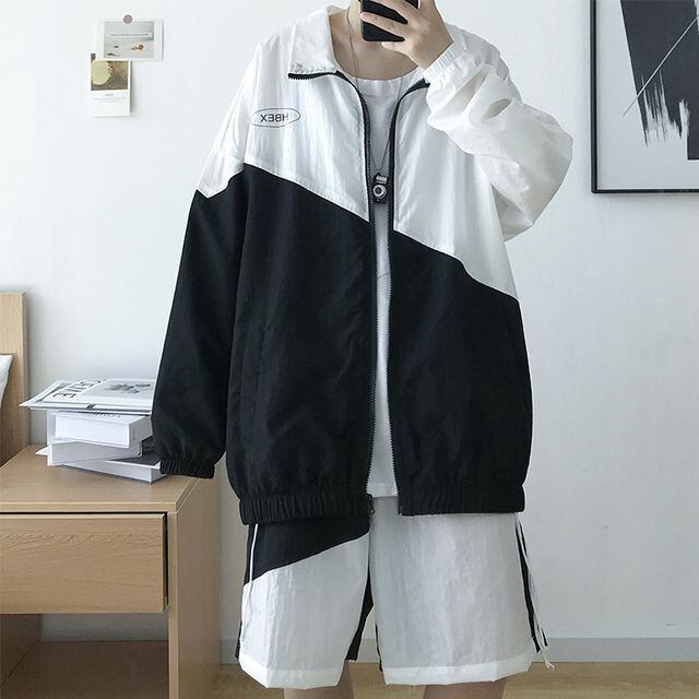 【予約販売】メンズ セットアップ 上下 長袖 ハーフパンツ ストリート ブラック ホワイト グリーン 部屋着 ジム スポーツウエア カジュアル 春 夏 大きいサイズ S/M/L/XL/2X