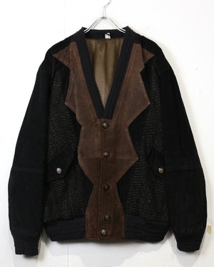 【Caka act2】Suede Leather Switching Euro Vintage Cardigan Jacket