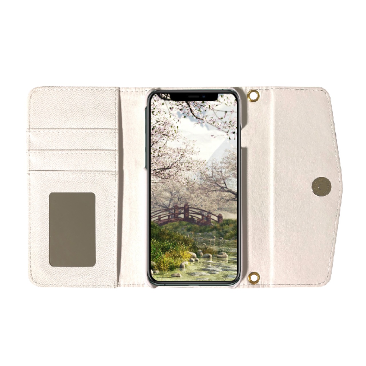 宝華 - 和風 三つ折り手帳型iPhoneケース