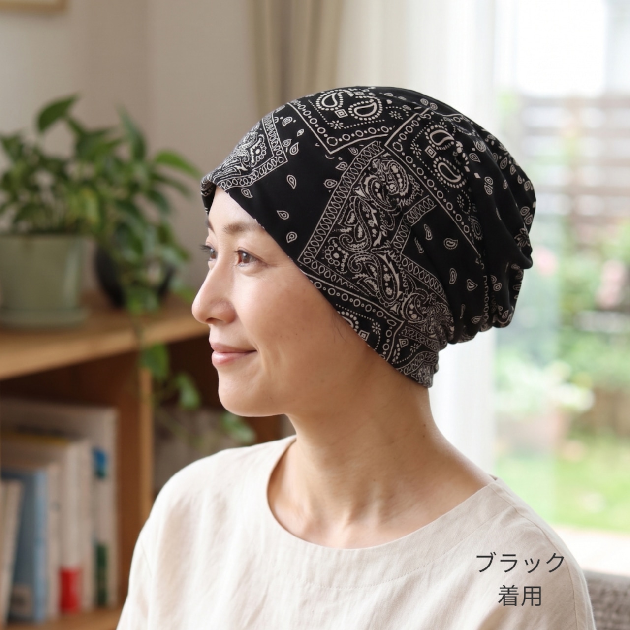 ペイズリー柄おうち帽子|医療用帽子 ケア帽子 2WAYヘアターバン バンダナ風 室内