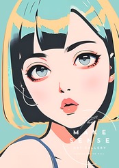 Bob Girl Ⅸ｜透明感あるパステルグリーン女性アートポスター｜モダンで爽やかな空間に最適｜高品質プリント｜A2ポスター