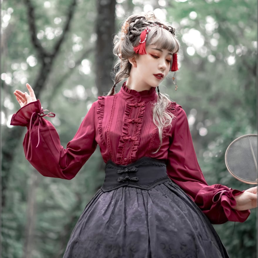 サブカル 服 地雷系 通販 チャイナ風 高級 豪華 ブラウス スタンド