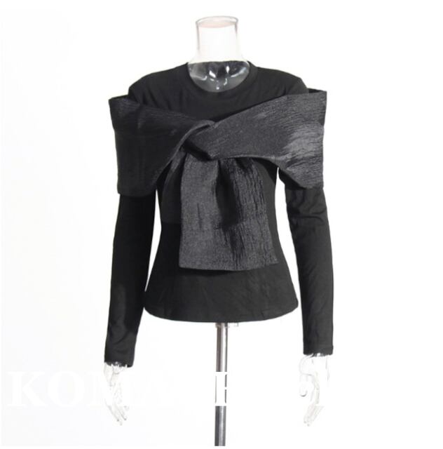 【送料無料】 オーガンジーカットソー 個性的 黒 白 長袖 ストール風 きちんと きれいめ 韓国 レディース オルチャン Tシャツ 無地 セレブ エレガント お洒落 大人可愛い オフィス 通勤 OL デート ブラック ホワイト グレー コーディネットセット 大人 上品 大人女子 オトナ女子 こなれ感 デート 20代 30代 40代 春 秋 ラウンドネック スリム 二の腕カバー 同窓会 かっこいい 楽ちん 楽ちん 主役級 保護者会 女子会 食事会 オシャレ 女性らしい シンプル 襟無し 長袖Tシャツ