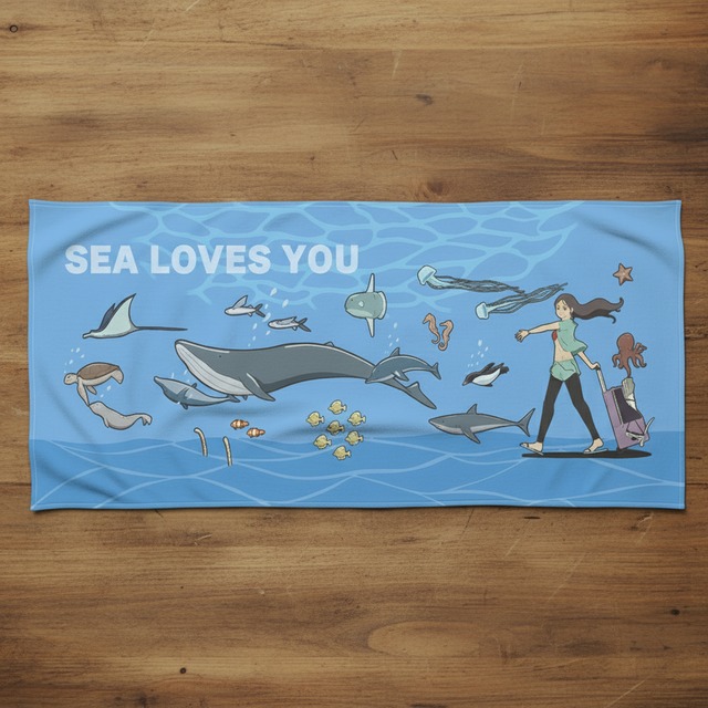 レッツ・オーシャン！-フェイスタオル(ブルー)