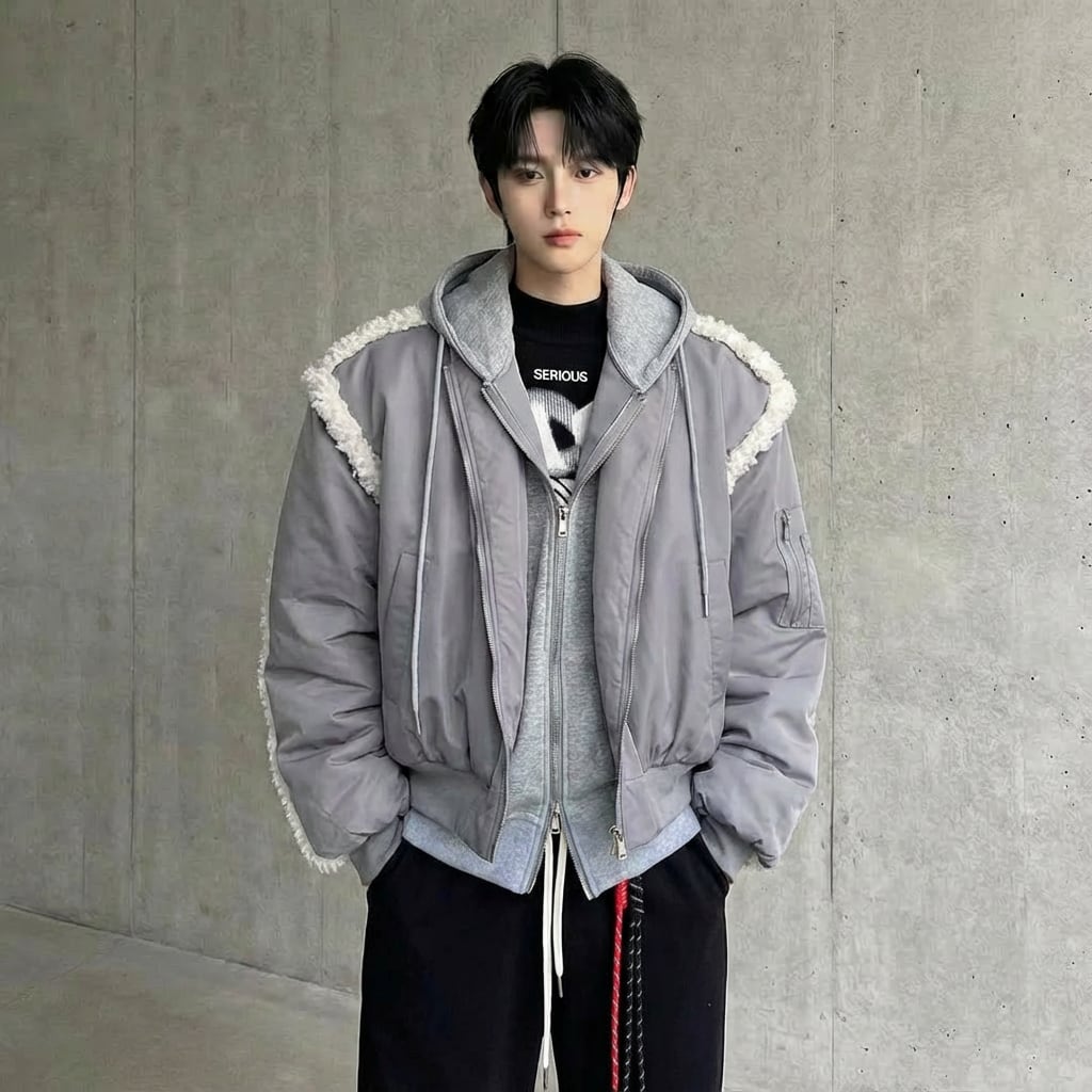 フェイクレイヤード ボアトリミングボンバーブルゾン 2カラー D12091