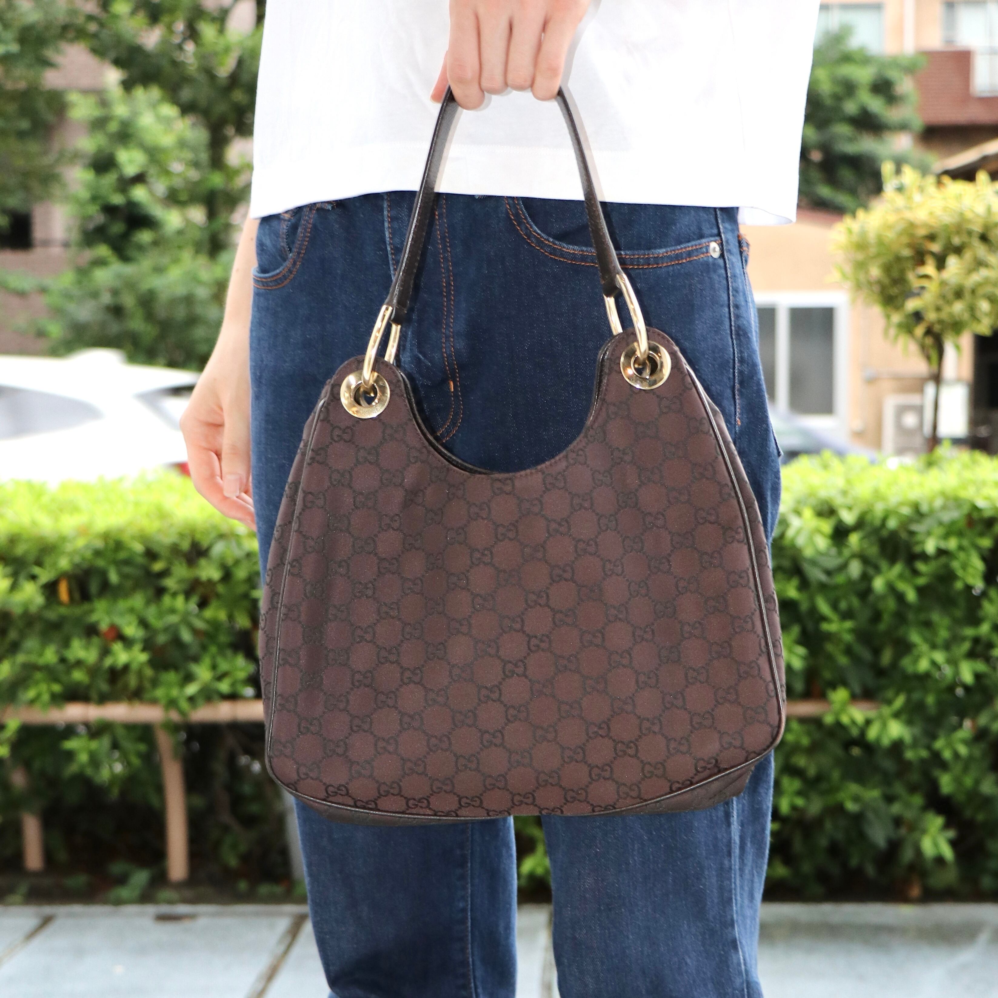 GUCCI グッチ GG ワンショルダー バッグ レザー キャンバス ブラウン 