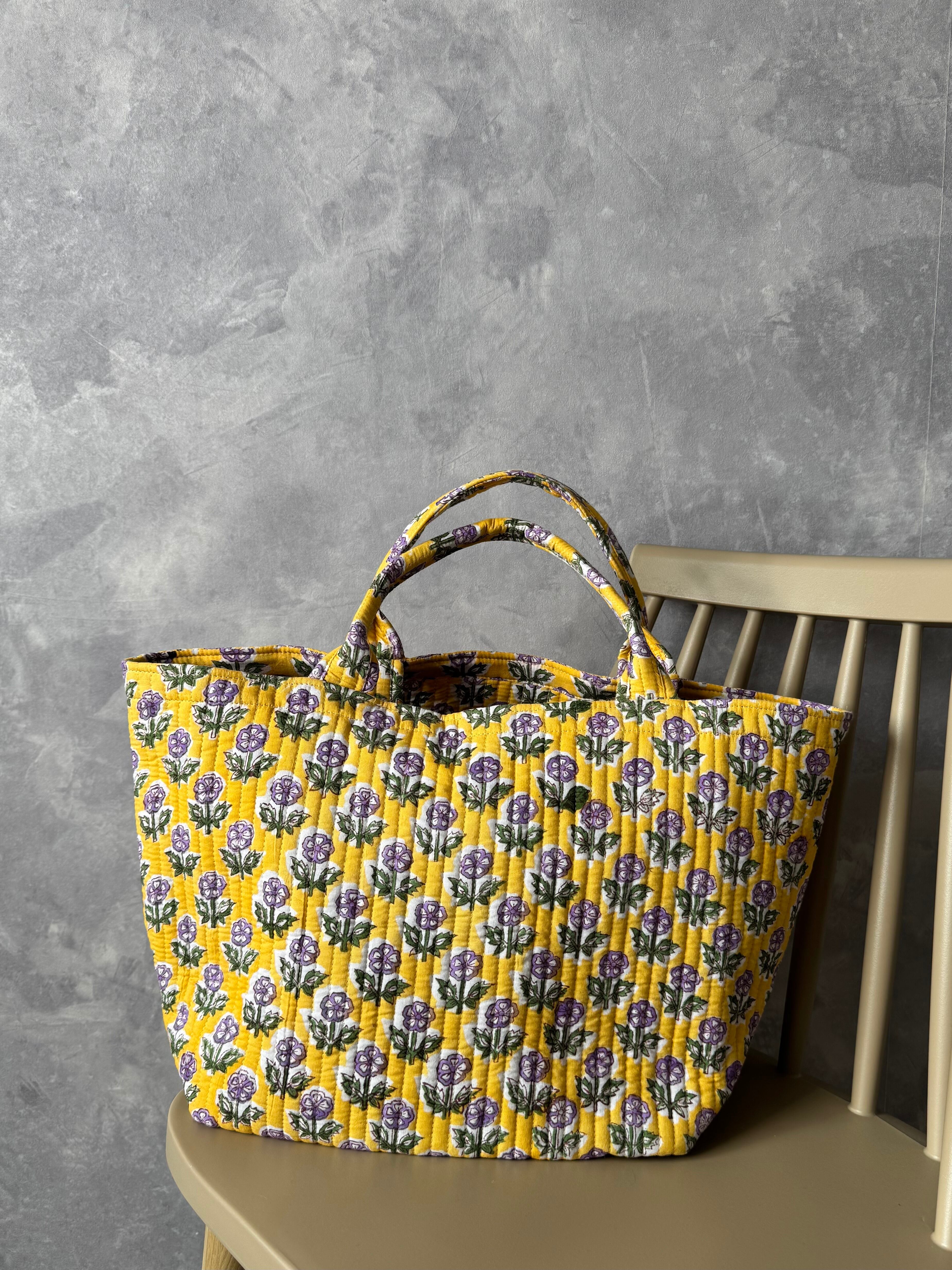 【Mサイズ】ブロックプリントバッグ/イエロー