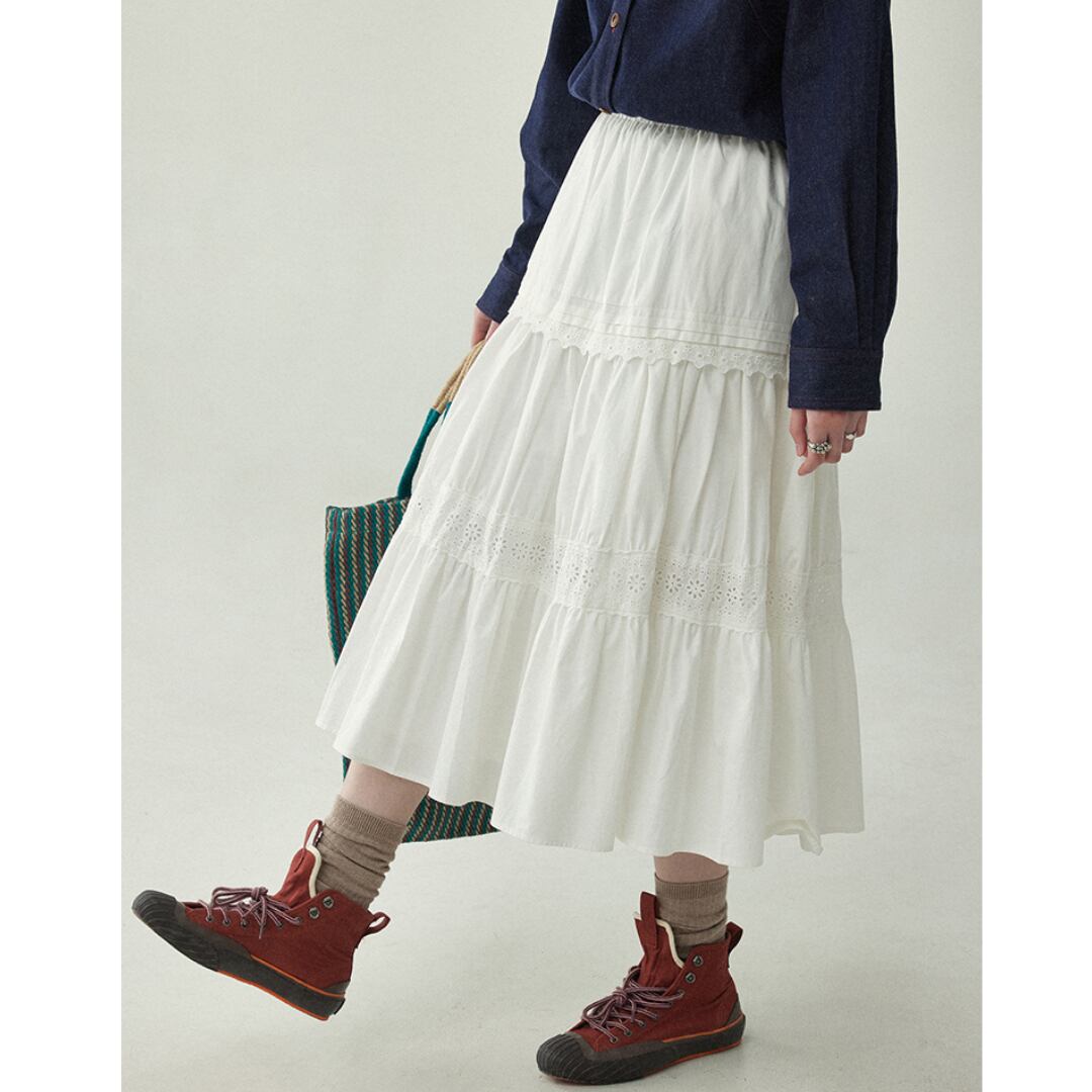 french white lace mimore length skirt