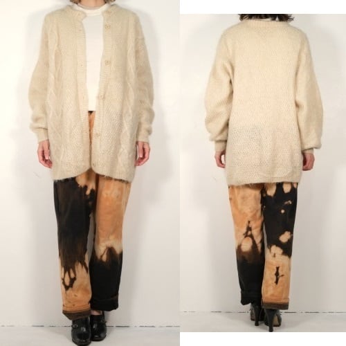 90's cream hand knit mohair long Cardigan | GARYO