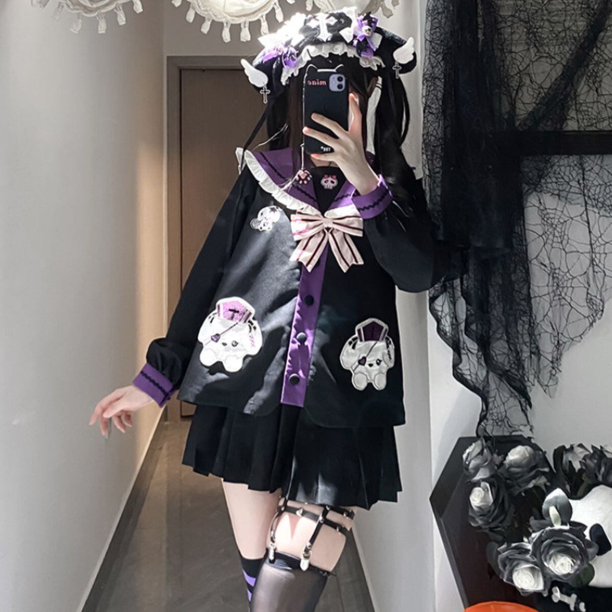 ブラック×パープルセーラー襟制服セットアップ | Maiden's Rêve