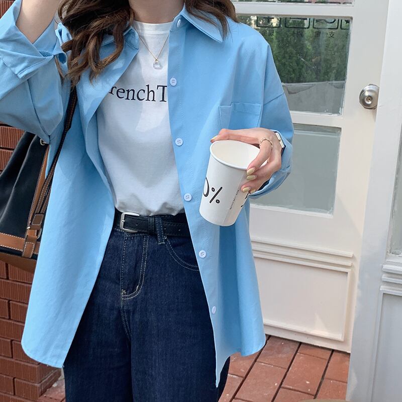 ブルーシャツ オータムスタイル薄手ルーズカジュアル ロング 秋物 クレセントシティ55205950599