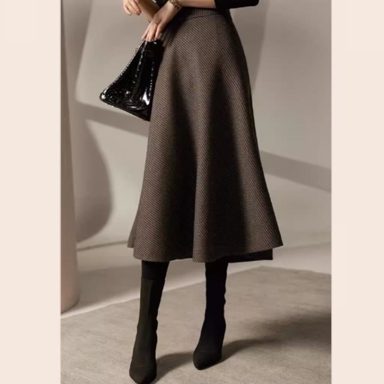 千鳥格子Aラインミモレ丈スカート W00582