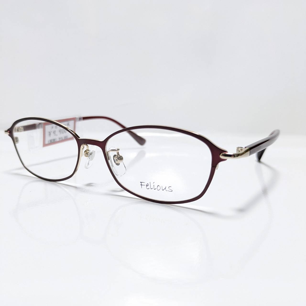 【Felious】オーバルコンビフレーム ワインレッド・ゴールド