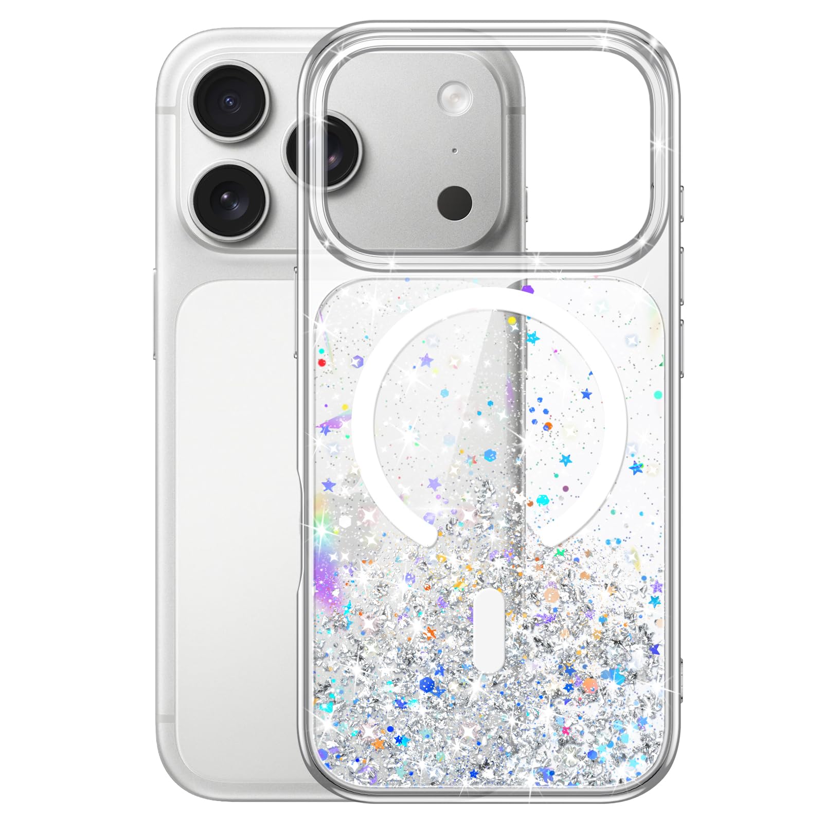JETech iPhone 17 Pro用 マグネットグリッターケース (クリア)