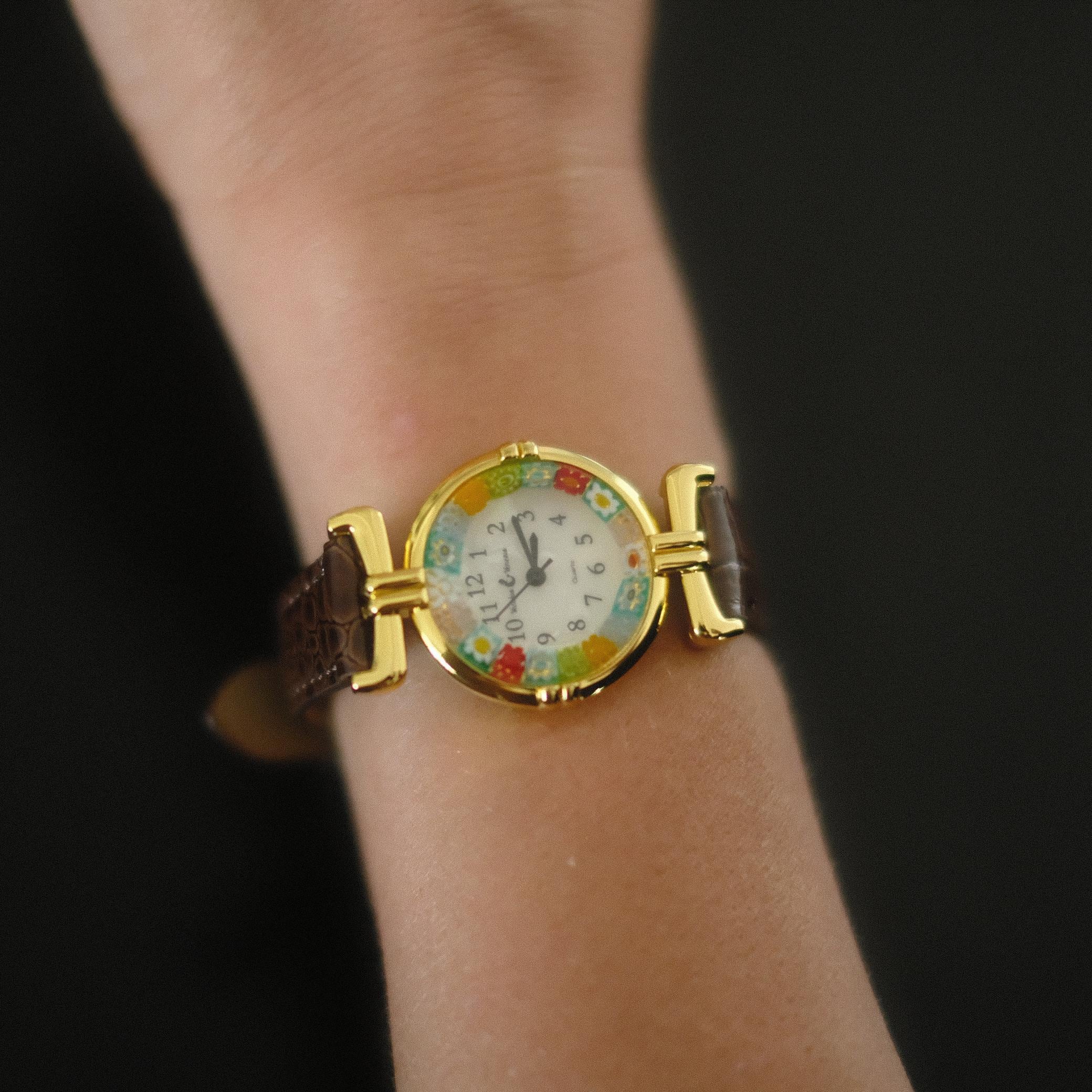 Murano Millefiori Watch With Leather Band - Brown | flemington