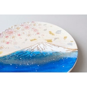【飾り皿】青富士に桜 Ornamental plate for wall hanging