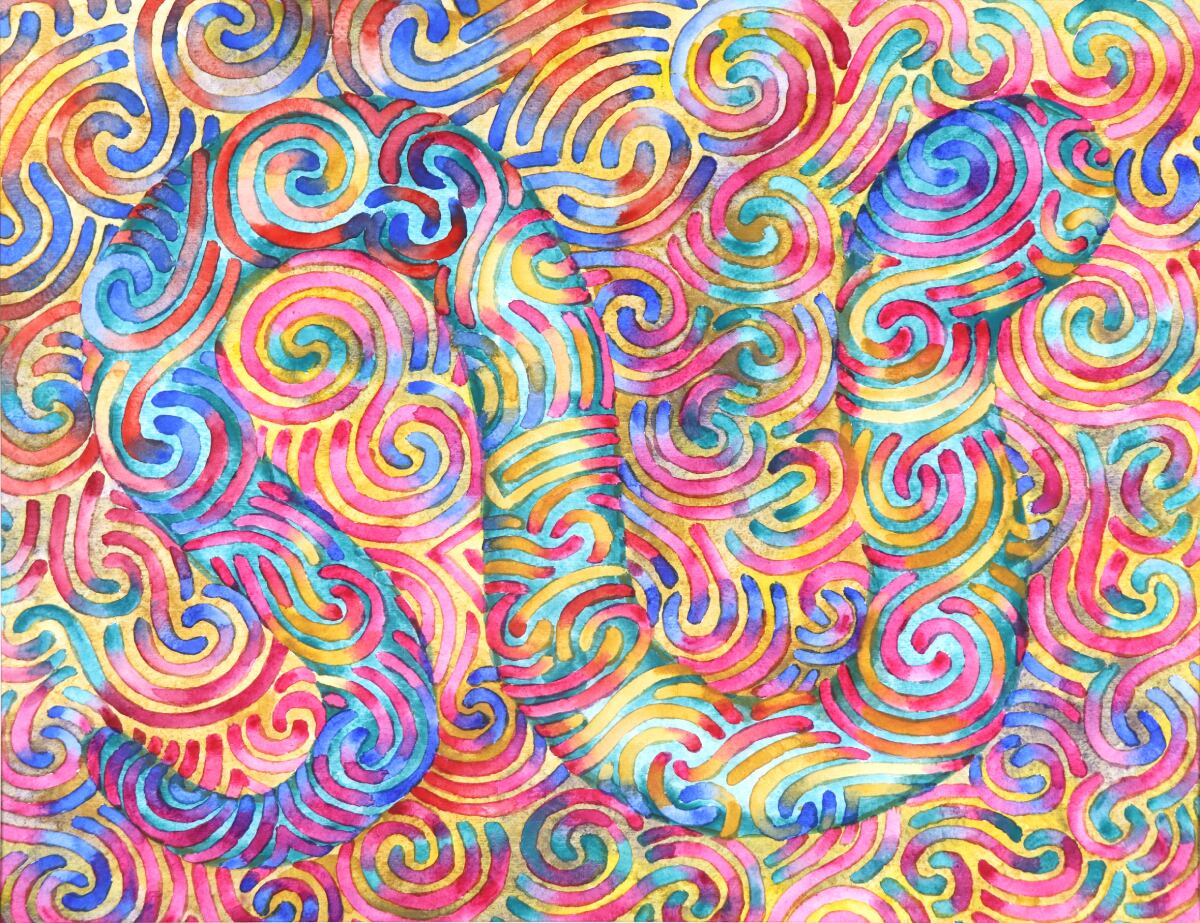 現代アート作品　松山賢　『抽象ガールと模様昆虫・白』（K.S.M.） 松山賢 絵画・陶彫・土器 MATSUYAMA Ken