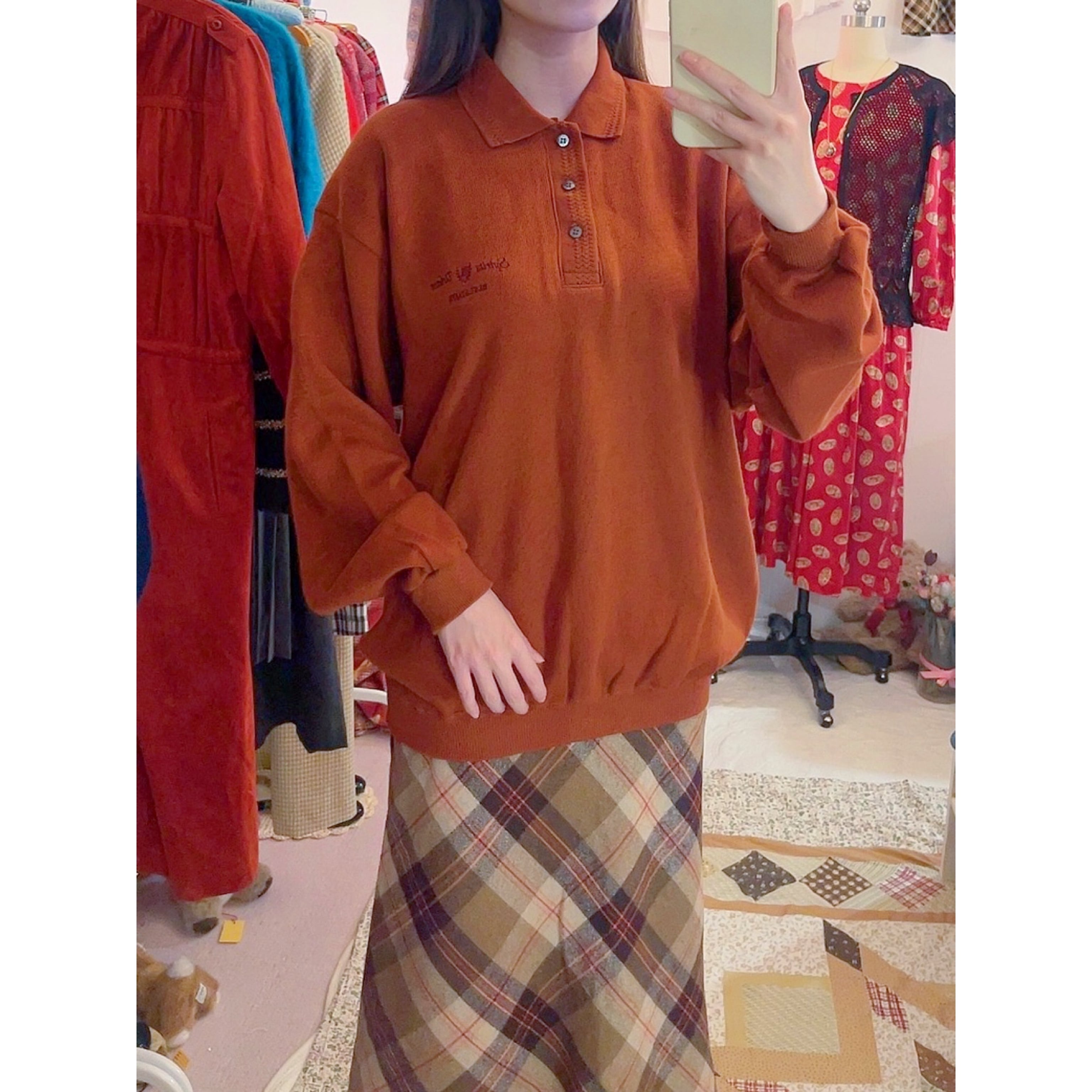orange brown polo knit