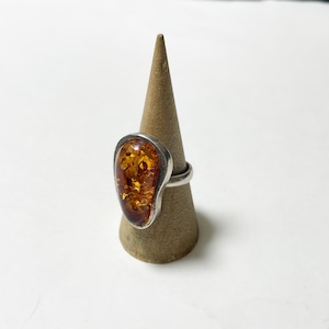 Vintage 925 Silver Amber Ring Made In Poland