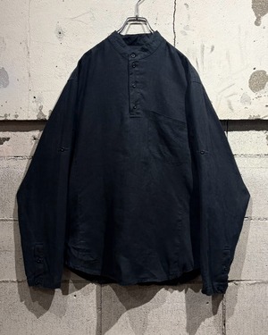 【Caka otto】Minimal Design Vintage Pullover Linen Band Collar Shirt