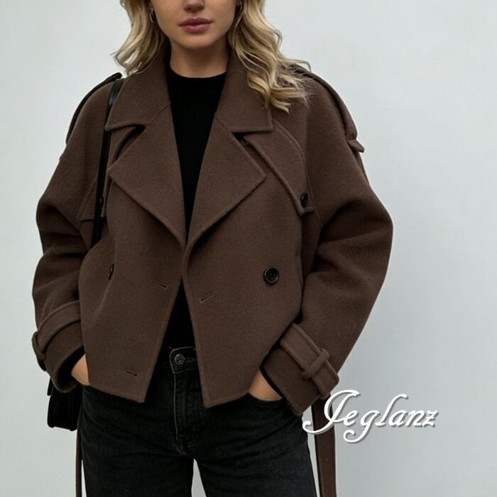 短め丈 ニット ジャケット コート ダブルブレスト 共ベルト 韓国(MB656)φ