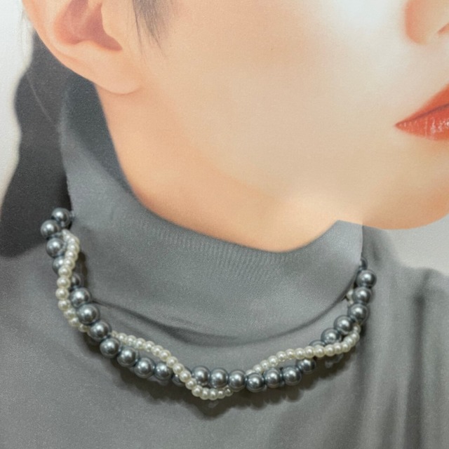 Petit Germe ( プチジェルム )/ 316L サージカルステンレス パールタイプ ネックレス. 2連 silver/white #N1058