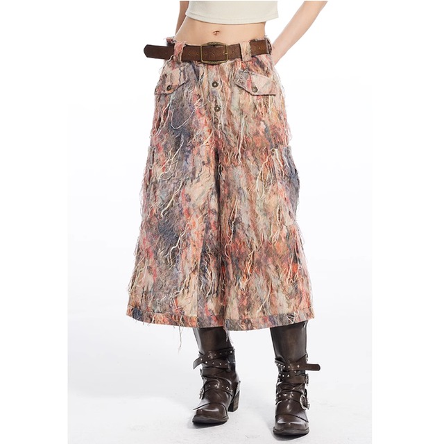 Brushed Fabric Cropped Wide Pants E6263