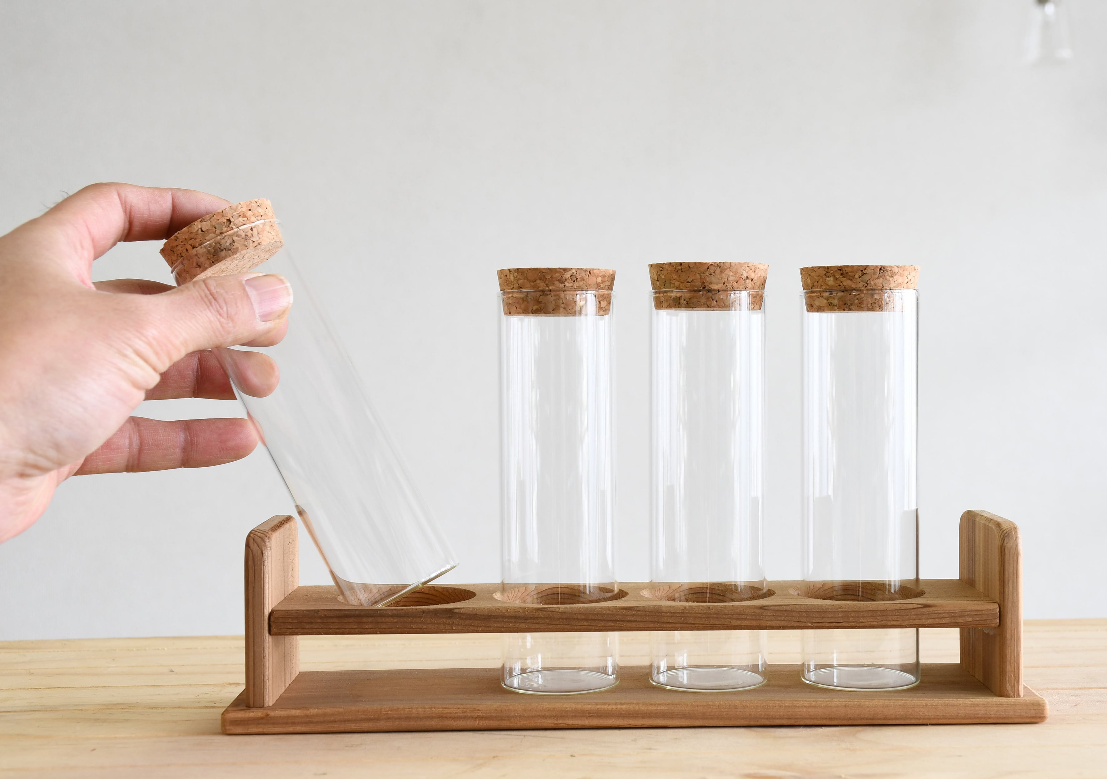 テラリウム・スパイス・ドライフラワーに】試験管4本・木製試験管立て