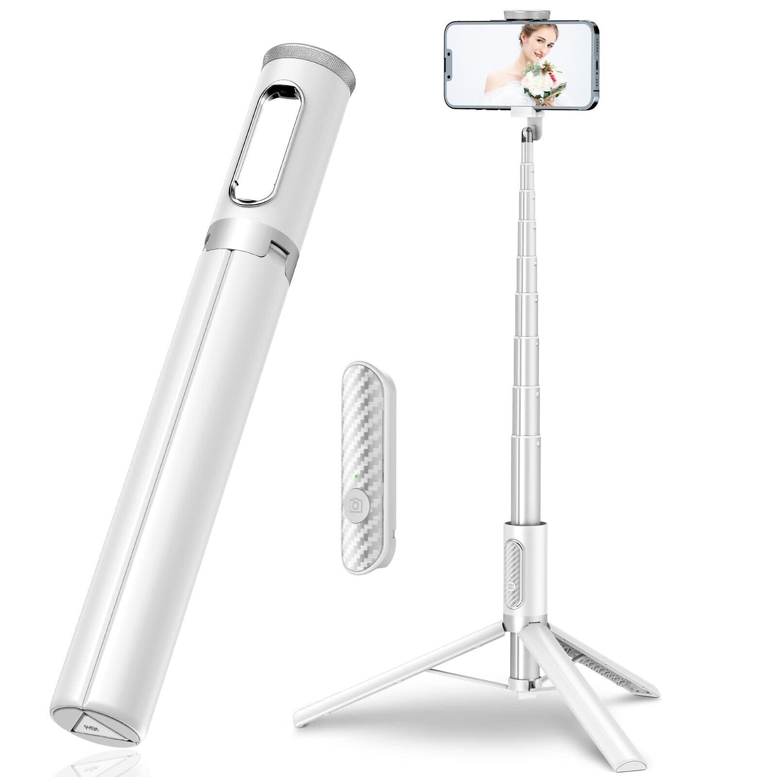 【在庫処分】TONEOF スマホ 三脚 170cm 自撮り棒 セルカ棒 じどりぼう 遠隔リモコン 携帯 三脚 150cm以上 収納一体型 コンパクト 軽量 安定 ロング iPhone&Androidに対応 (白)