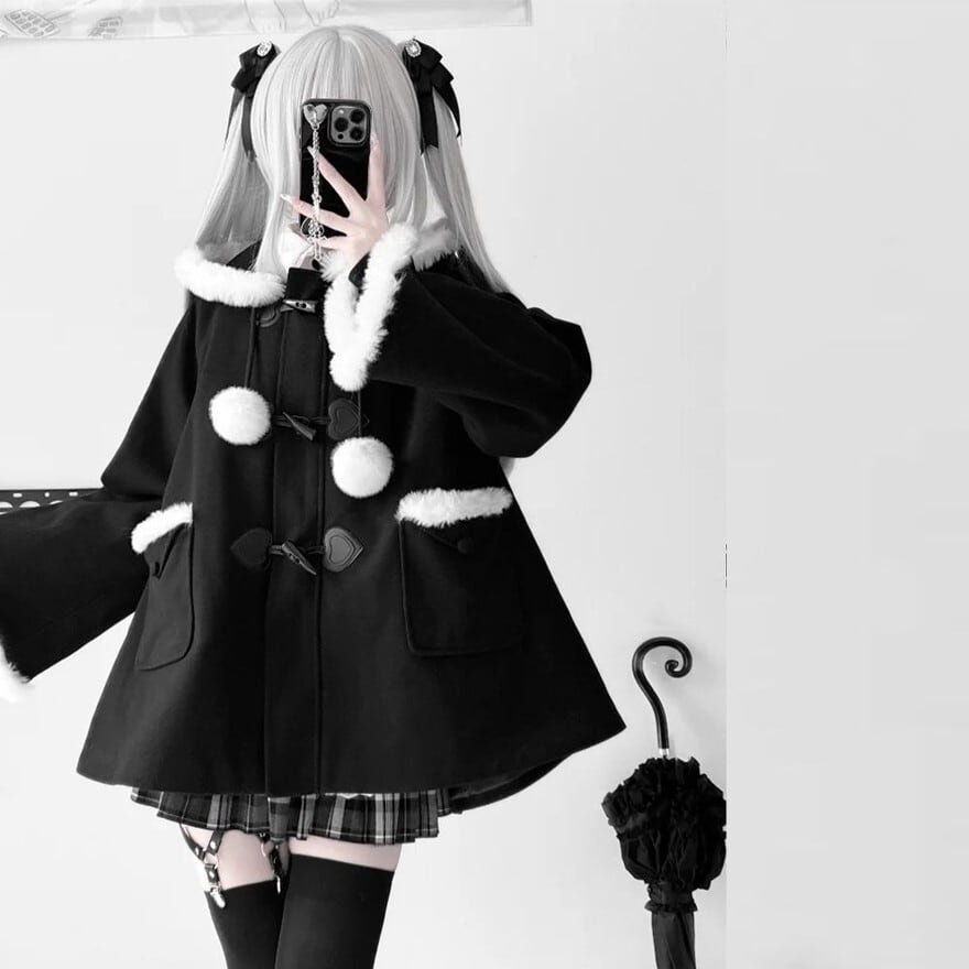 地雷系ゴシック フード付きコート フェイクファー｜SEASONZ | ロリータ