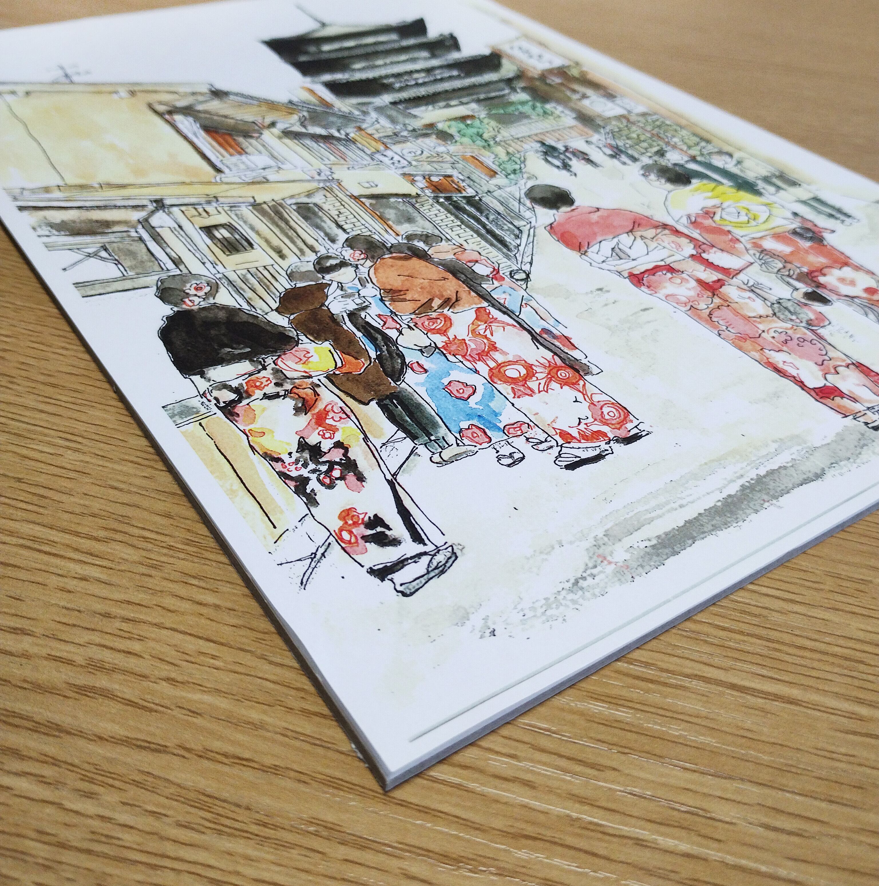 A4サイズ「京都 八坂の塔 新春の彩」 京の水彩画工房 | 京の水彩画工房