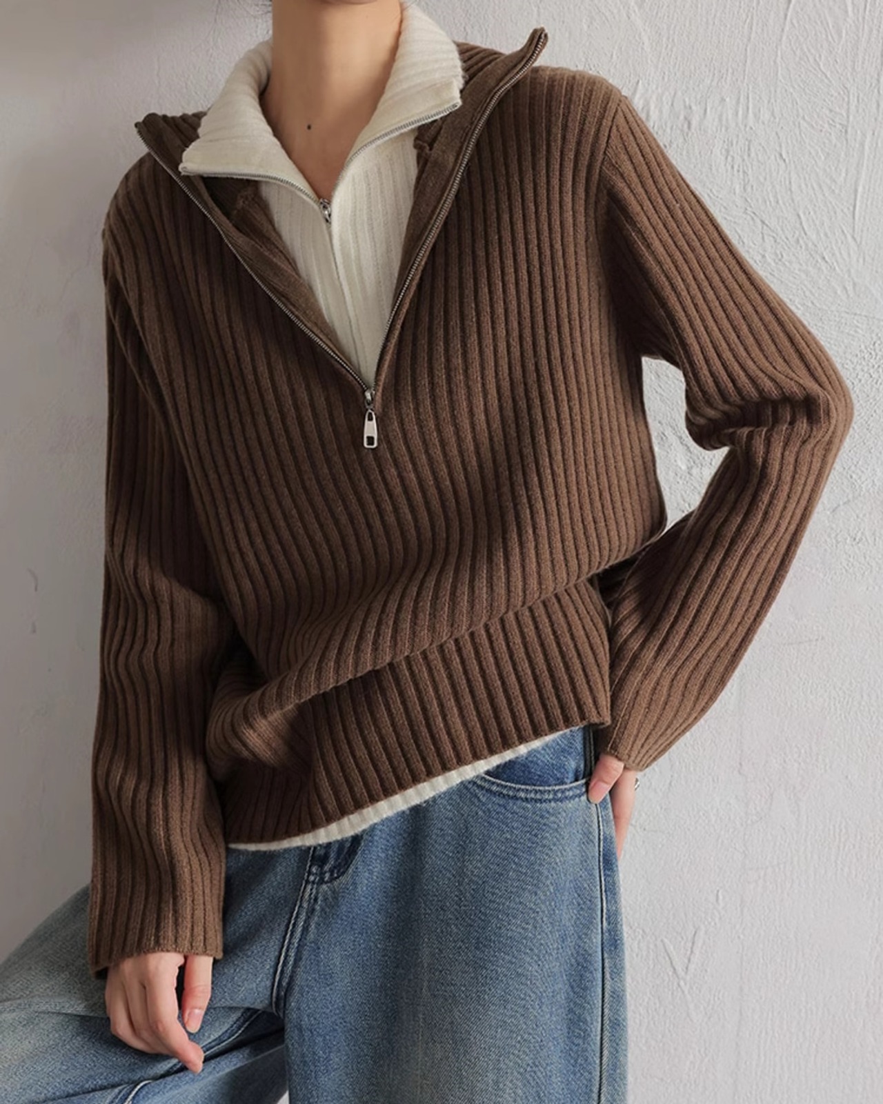 Half zip fake layered Pullover T20297