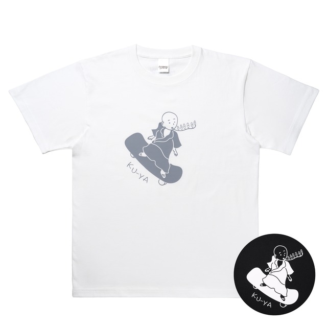空也上人とスケボー 六波羅蜜寺 Tシャツ (プリント) 6.2oz ホワイト/ブラック