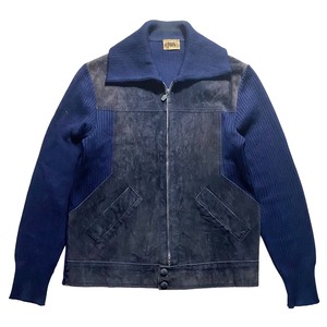 vintage nubuck switching zip-up knit made in Italy