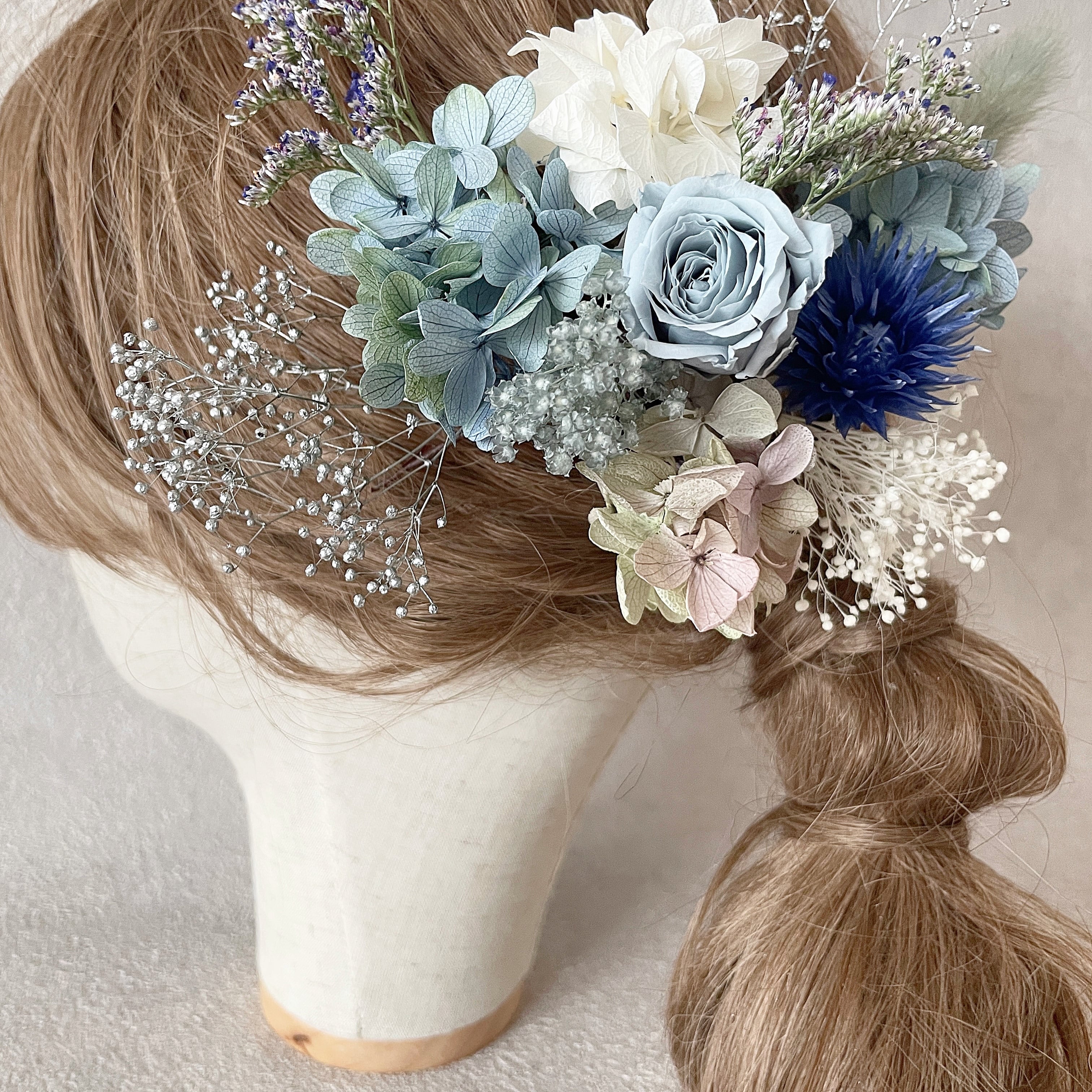 髪飾り・ヘッドドレス・結婚式 成人式 卒業式 前撮り かすみ草 紫陽花 ブルー