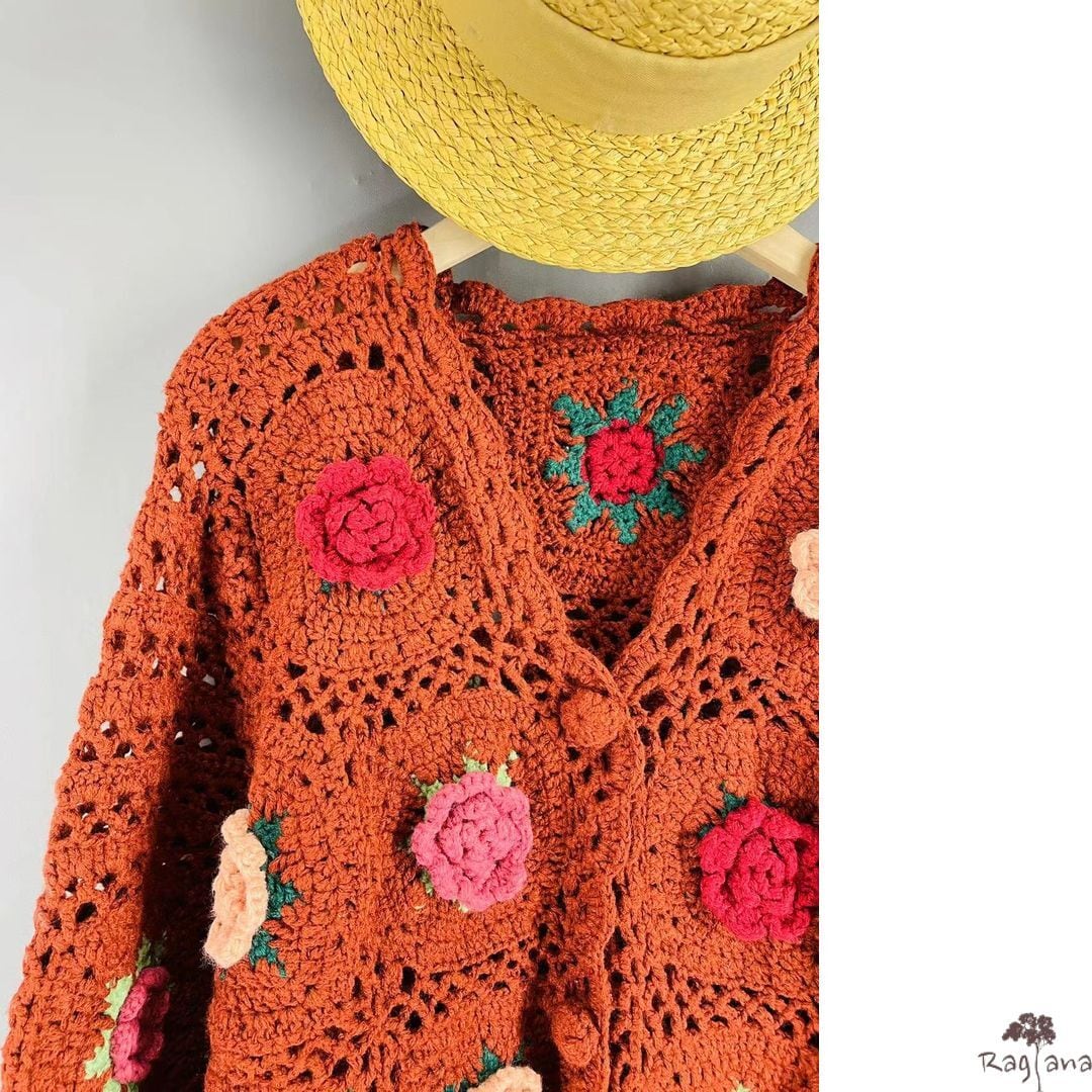 フラワーモチーフ カーディガン 3col M 11272 | Raglana
