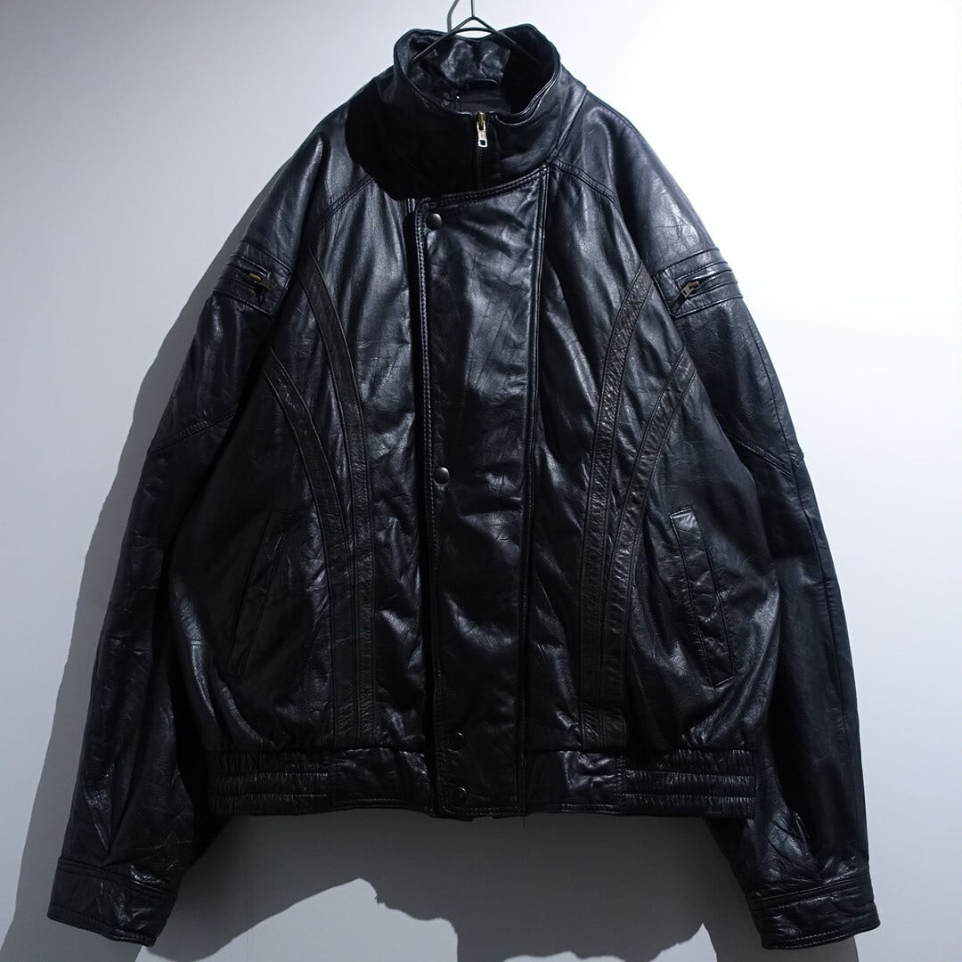 Black zip pocket & contrasting design leather jacket