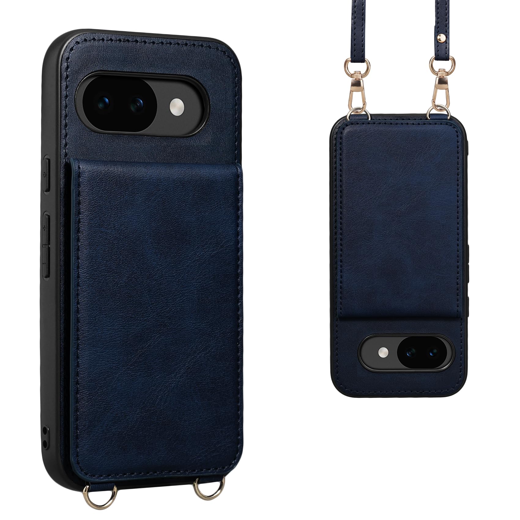 Shlybaay Pixel 10a 用 背面 手帳型ケース ショルダーストラップ カード収納 スマホケース ブルー