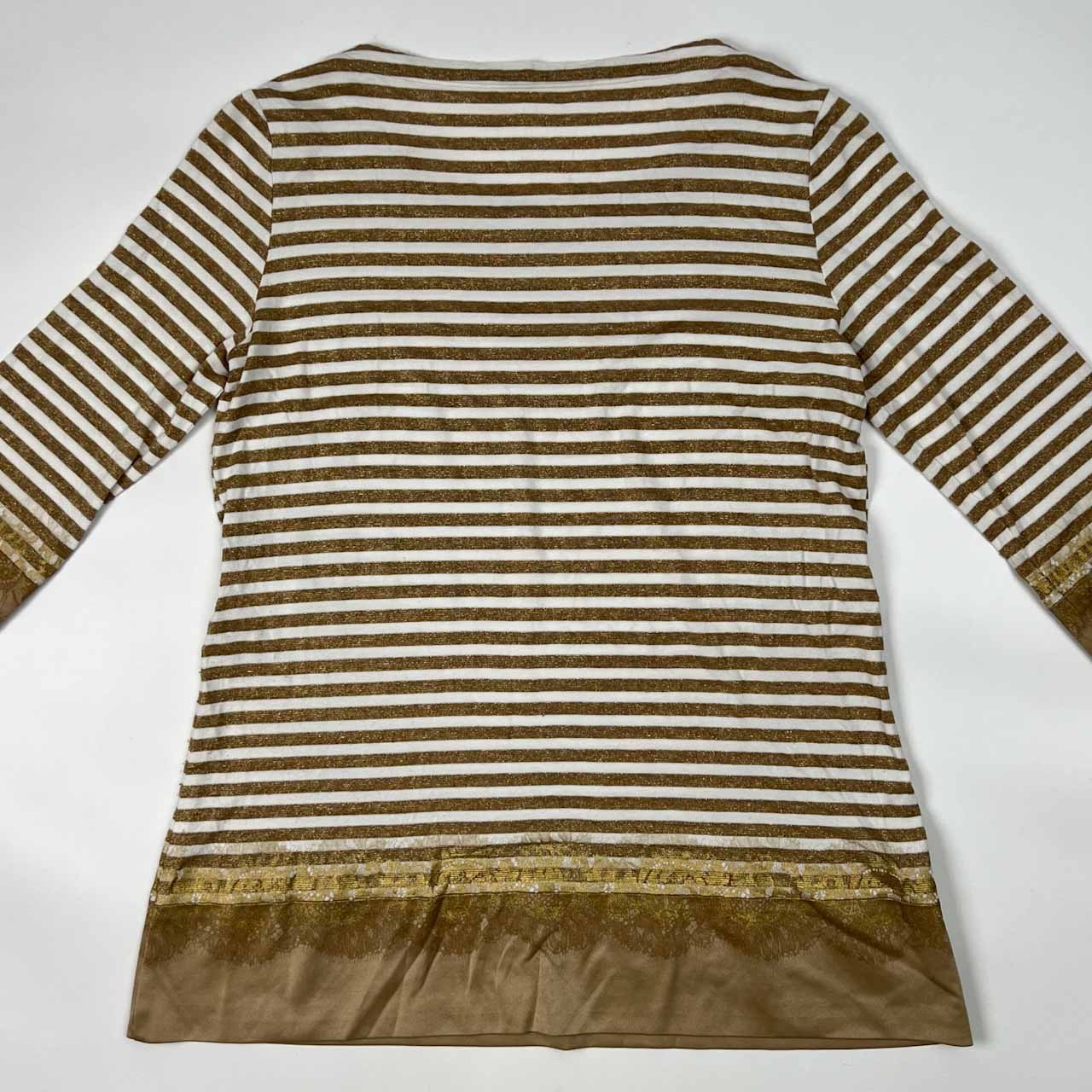 Leilian レリアン ボーダー ラメ 七分袖 Tシャツ カットソー 11/ホワイト×ベージュ系 レディース