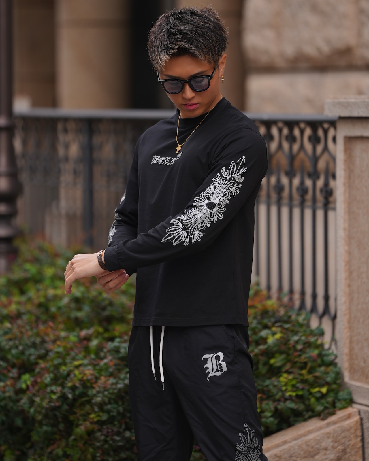 RHINE STONE SHIRTS BLACK【BB25034】