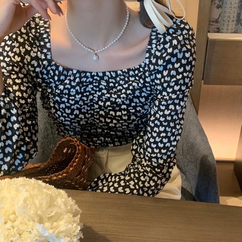 フローラルシャツ 薄手カラー長袖スリーブショートトップス スプリングレディース ロング レッド 春物 花柄 ビッグFスモールZ韓国70738249439