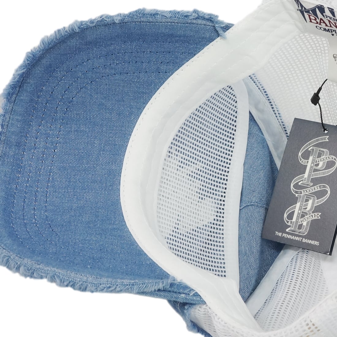 Off-White 国内発送 ダメージ加工デニムベースボールキャップ ダメージデニムベースボールメッシュキャップ PENNANTBANNERS