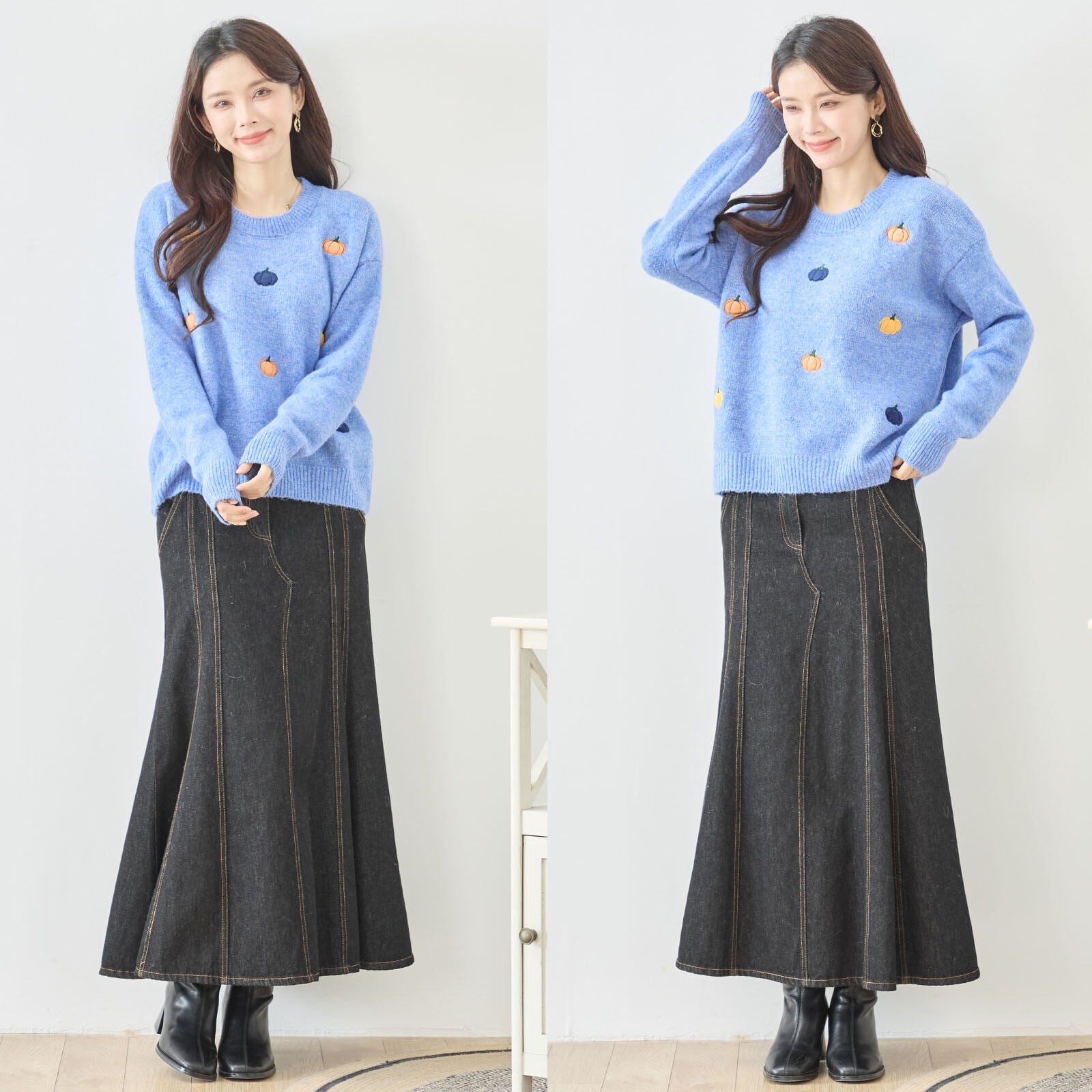 【M~L】カラフルパンプキン刺繍ニットプルオーバー(N15-273)