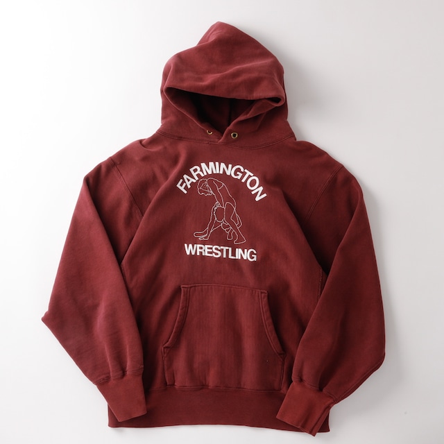【逸品】80s champion Reverse Weave hoodie fade brown Vintage sweat made in USA "FARMINGTON WRESTLING " ／ヴィンテージ チャンピオン リバースウィーブ スウェット パーカー USA製 フェード ブラウン ミネソタ州 ファーミントン高校 レスリング部 ビッグサイズ 実寸XL