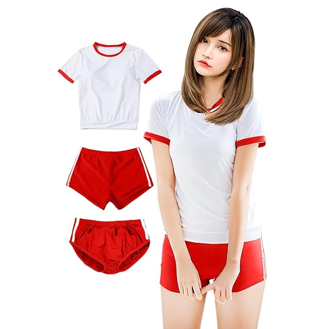 SORAmood] ブルマ 体操服 コスプレ 赤色 短パン 2タイプ3点セット 体操