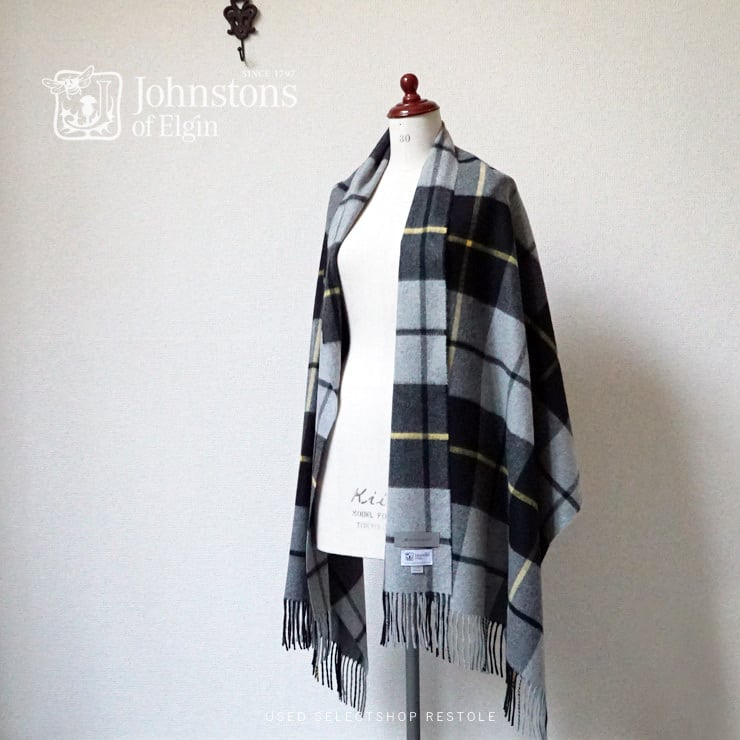ジョンストンズ カシミヤ大判ストール The SECRETCLOSET 別注 シークレットクローゼット 黒 グレー 黄 Johnstons