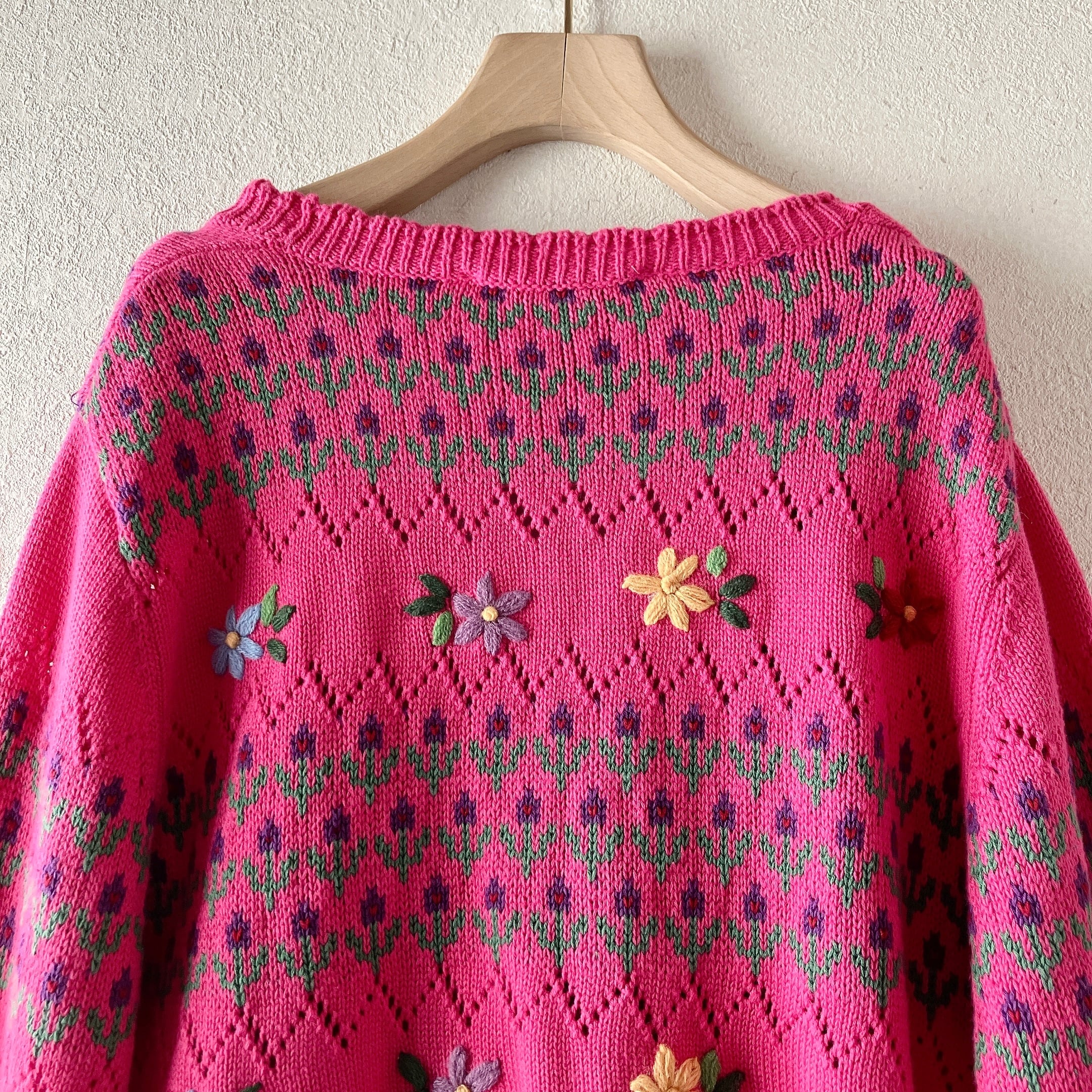 ZARA ザラ 花柄 刺繍 コットン ニット カーディガン ピンク L ZARA ザラ 花柄 刺繍 コットン ニット カーディガン ピンク L